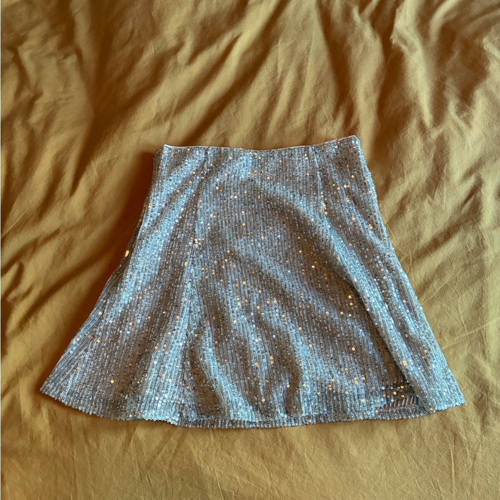 LOFT Silver Sequin Mini Skirt